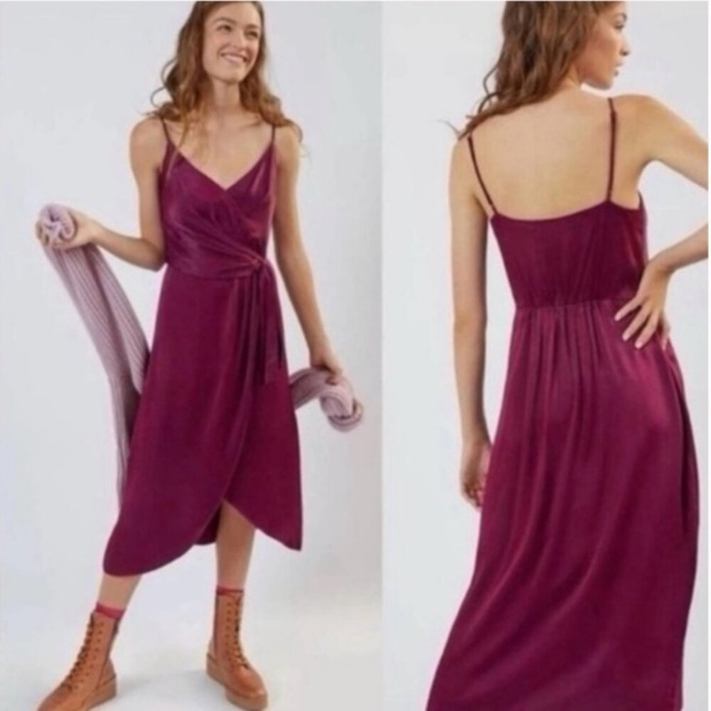Anthropologie Giverny Burgundy Midi Slip Dress - Size 10